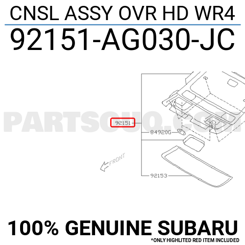 CNSL ASSY OVR HD WR4 92151AG030JC | Subaru Parts | PartSouq