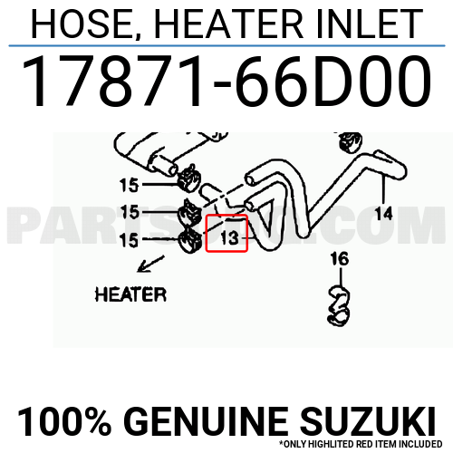 1787166D00 Suzuki HOSE, HEATER INLET
