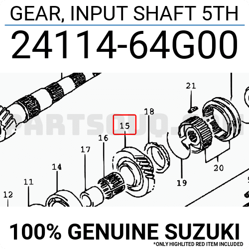 24114-75F02-000 Suzuki Gear,input shaft 5th 2411475F02000 New Genuine OEM Part