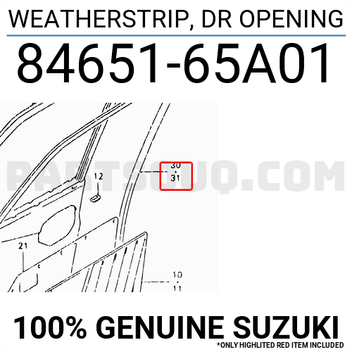 WEATHERSTRIP, DR OPENING 8465165A01 | Suzuki Parts | PartSouq