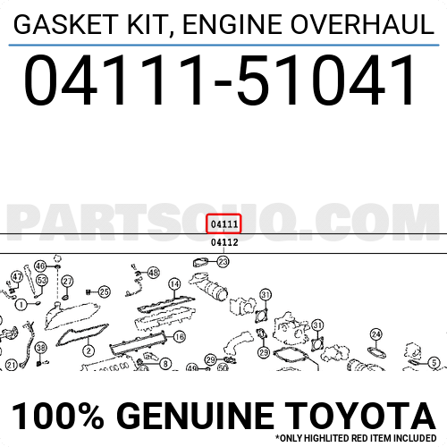 0411151042 Genuine Toyota GASKET KIT ENGINE OVERHAUL 04111-51042