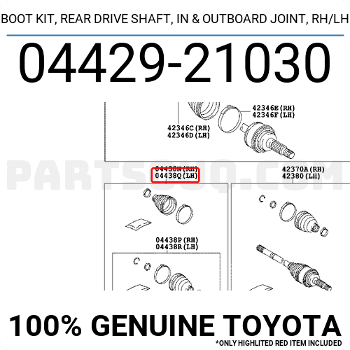 BOOT KIT, REAR DRIVE SHAFT, IN & OUTBOARD JOINT, RH/LH 0442921030 ...