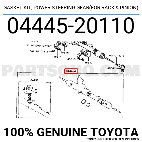 GASKET KIT, POWER STEERING GEAR(FOR RACK & PINION) 0444520110 | Toyota ...
