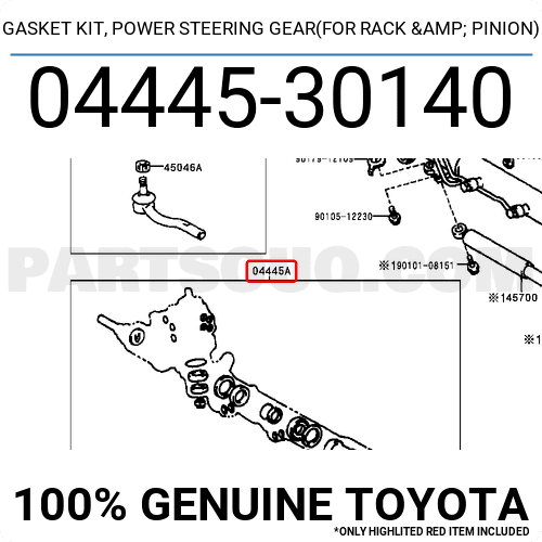 GASKET KIT, POWER STEERING GEAR(FOR RACK & PINION) 0444530140 | Toyota ...