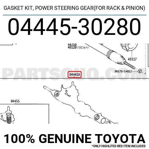 T444530 GASKET KIT, POWER STEERING GEAR(FOR RACK & PINION) 0444530280 | Toyota ...