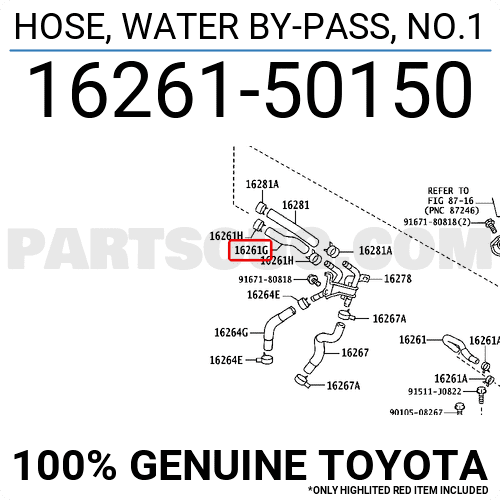 HOSE, WATER BY-PASS, NO.1 1626150150 | Toyota Parts | PartSouq