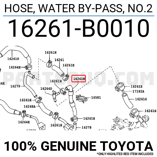 HOSE, WATER BY-PASS, NO.2 16261B0010 | Toyota Parts | PartSouq