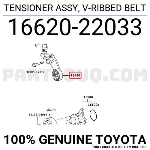 Genuine Toyota 16620-22034 V-Ribbed Belt Tensioner For 2ZZ-GE Engine | OEM New