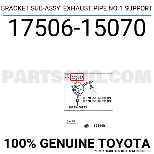 Toyota 17507-20010 Exhaust Pipe Support Bracket Sub Assembly 