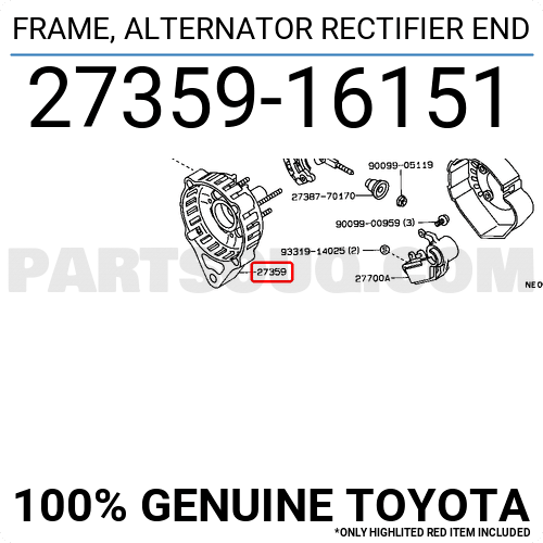 Toyota 27359-16011 Alternator Rectifier End Frame 