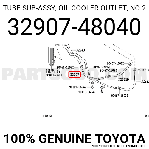 3290748040 Genuine Toyota TUBE SUB-ASSY OIL COOLER OUTLET NO.2 32907-48040