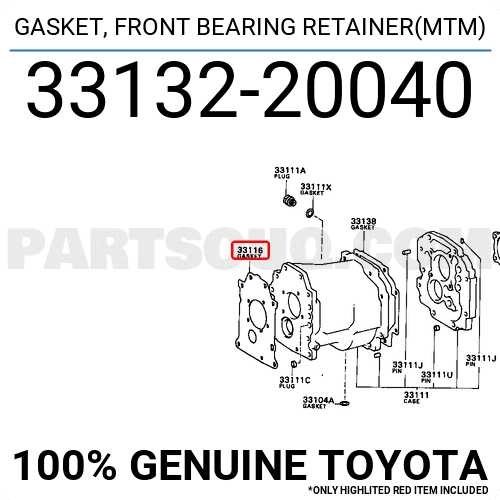 GASKET, FRONT BEARING RETAINER(MTM) 3313220040 | Toyota Parts | PartSouq