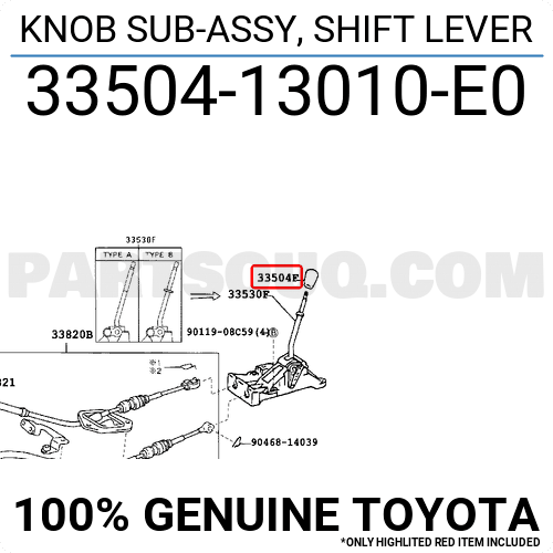 Toyota Genuine 33542-13080-B0 Shift Lever Knob Sub Assembly 