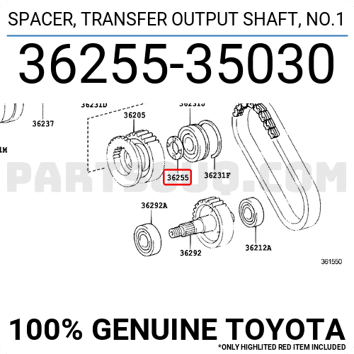 SPACER, TRANSFER OUTPUT SHAFT, NO.1 3625535030 | Toyota Parts | PartSouq