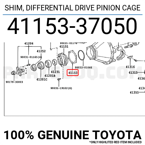 SHIM, DIFFERENTIAL DRIVE PINION CAGE 4115337050 | Toyota Parts | PartSouq