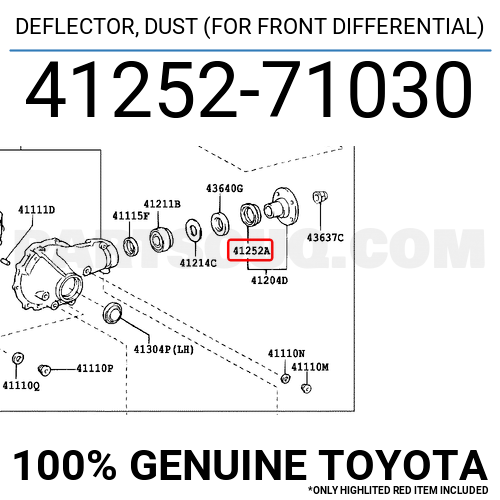 DEFLECTOR, DUST (FOR FRONT DIFFERENTIAL) 4125271030 | Toyota Parts ...