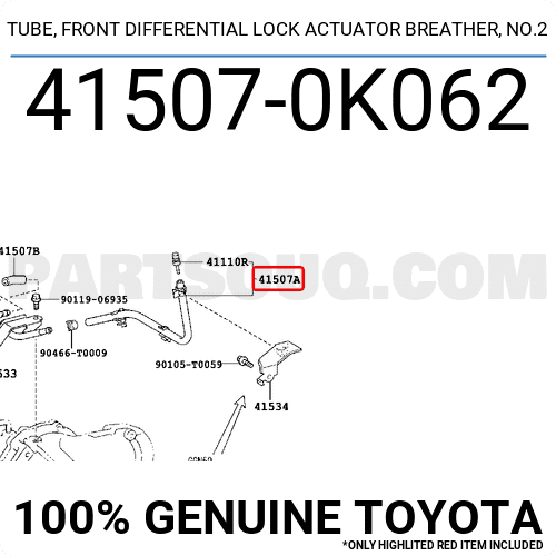 TUBE, FRONT DIFFERENTIAL LOCK ACTUATOR BREATHER, NO.2 415070K062 ...