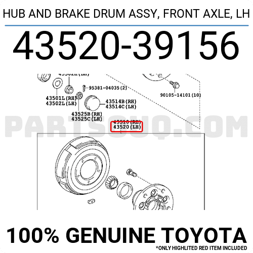 HUB AND BRAKE DRUM ASSY, FRONT AXLE, LH 4352039156 | Toyota Parts