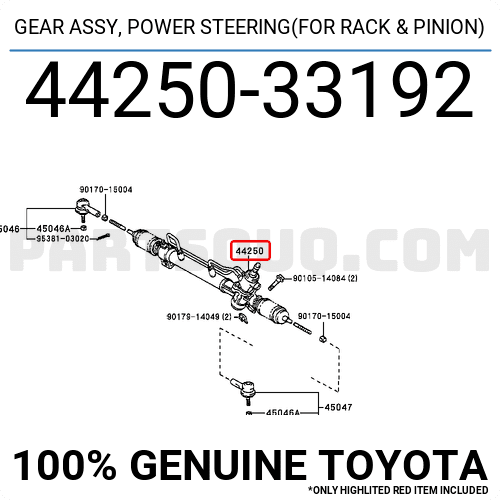 GEAR ASSY, POWER STEERING(FOR RACK & PINION) 4425033192 | Toyota Parts ...