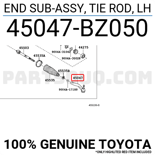 45047BZ050 Toyota END SUB-ASSY, TIE ROD, LH