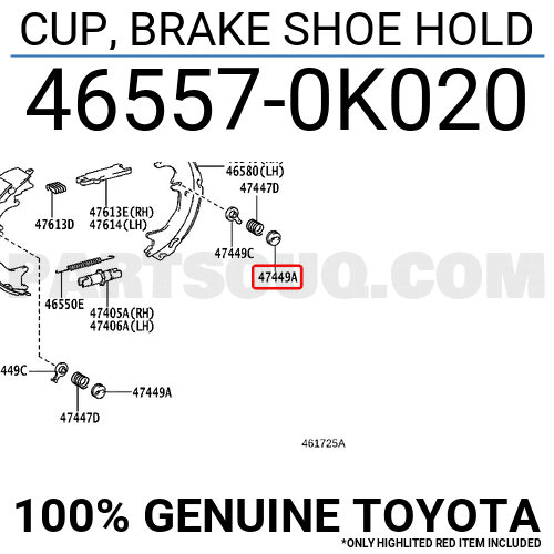 CUP, BRAKE SHOE HOLD 465570K020 | Toyota Parts | PartSouq