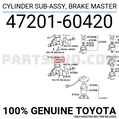 CYLINDER SUB-ASSY, BRAKE MASTER 4720160420 | Toyota Parts