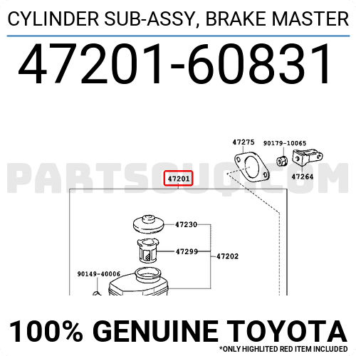 專用 CYLINDER SUB-ASSY, BRAKE MASTER 4720160720 | Toyota Parts