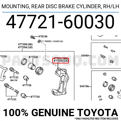 4772160031 Genuine Toyota MOUNTING REAR DISC BRAKE CYLINDER RH/LH 47721-60031