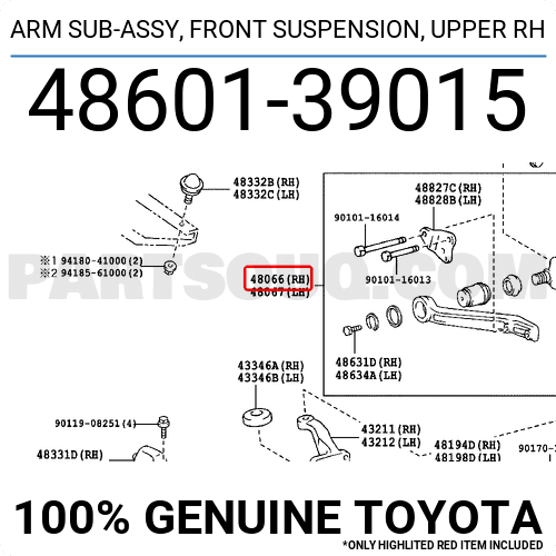 ARM SUB-ASSY, FRONT SUSPENSION, UPPER RH 4860139025 | Toyota Parts 