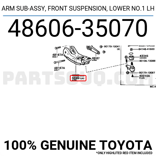 ARM SUB-ASSY, FRONT SUSPENSION, LOWER NO.1 LH 4860635070 | Toyota Parts ...