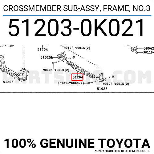 CROSSMEMBER SUB-ASSY, FRAME, NO.3 512030K021 | Toyota Parts CROSSMEMBER SUB-ASSY, FRAME, NO.3 512030K021 | Toyota Parts