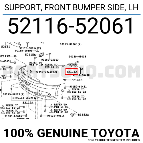Genuine Toyota Bumper Cover Side Support 52116-52061