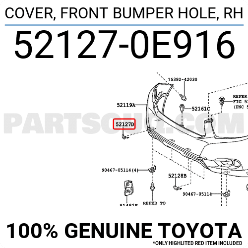 Genuine Toyota 52127-0E916 Bumper Hole Cover 