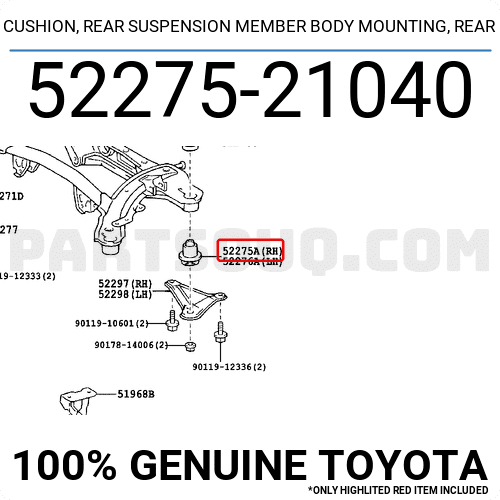 CUSHION, REAR SUSPENSION MEMBER BODY MOUNTING, REAR 5227521040 | Toyota ...