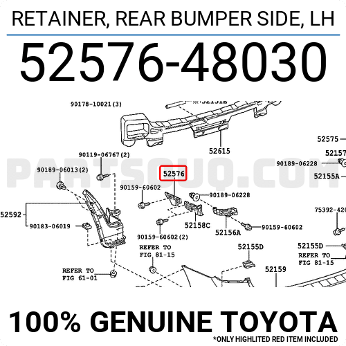 Toyota 52576-48030 Bumper Side Retainer 