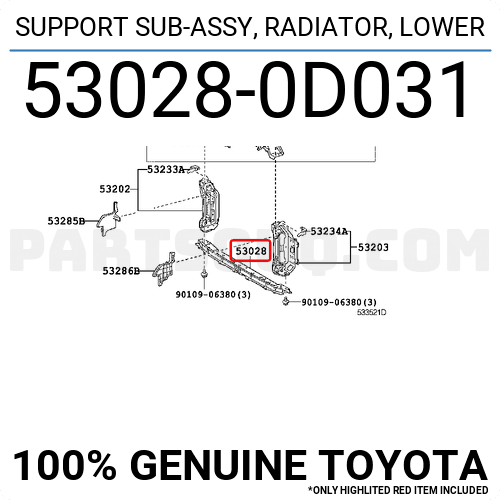 530280D030 Toyota SUPPORT, RADIATOR, LOWER