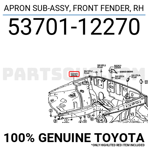 APRON SUB-ASSY, FRONT FENDER, RH 5370112270 | Toyota Parts | PartSouq