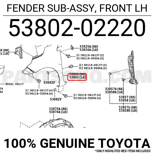 FENDER SUB-ASSY, FRONT LH 5380260A80 | Toyota Parts | PartSouq