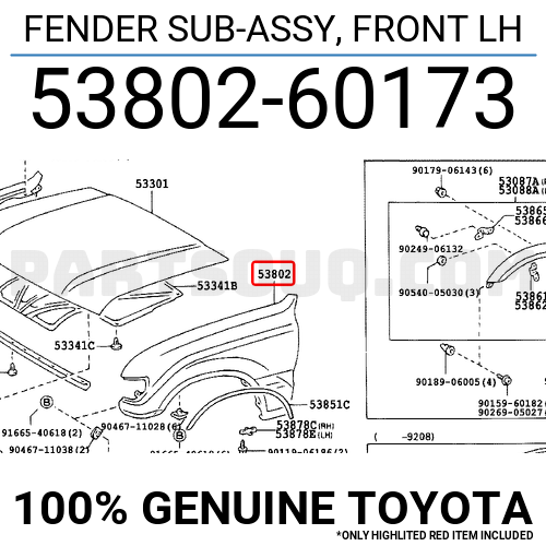 FENDER SUB-ASSY, FRONT LH 5380260173 | Toyota Parts | PartSouq