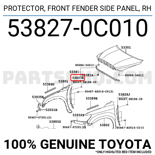 Genuine Toyota 53827-0C010 Fender Protector 