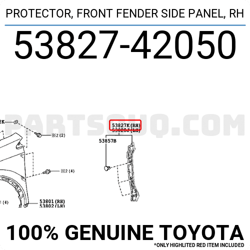 PROTECTOR, FRONT FENDER SIDE PANEL, RH 5382742050 | Toyota Parts 