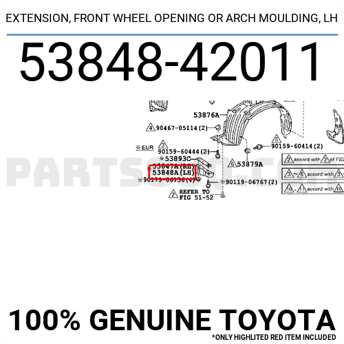 EXTENSION, FRONT WHEEL OPENING OR ARCH MOULDING, LH 5384842011 | Toyota ...