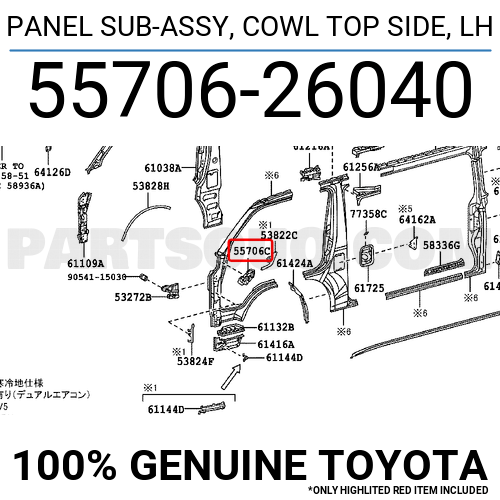 5570626040 Toyota PANEL SUB-ASSY, COWL TOP SIDE, LH