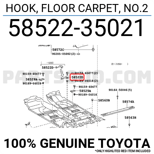 Toyota 58522-35021 Floor Carpet Hook 