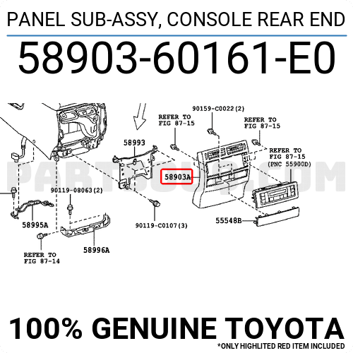 PANEL SUB-ASSY, CONSOLE REAR END 5890360161E0 | Toyota Parts