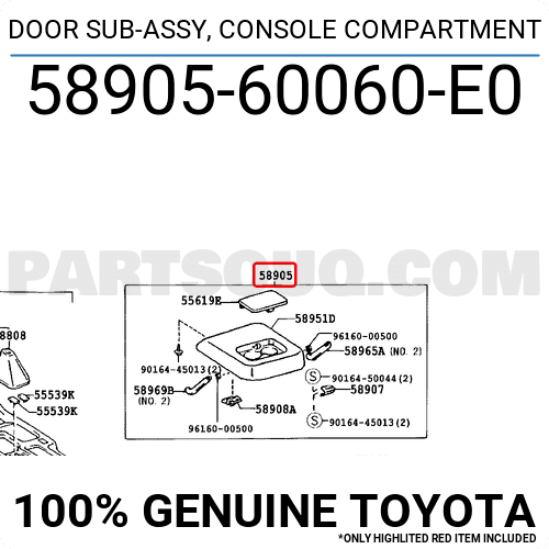 58905-48010-C0 Genuine Toyota Door Sub-Assy, Console Compartment
