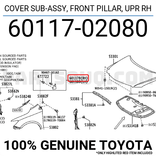 COVER SUB-ASSY, FRONT PILLAR, UPR RH 6011702080 | Toyota Parts | PartSouq