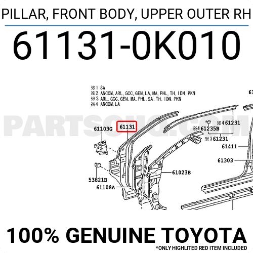 Toyota 61131-52300 Pillar 