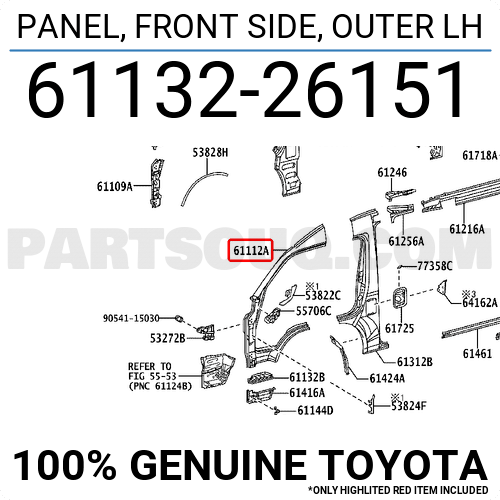 6113226151 Toyota PANEL, FRONT SIDE, OUTER LH