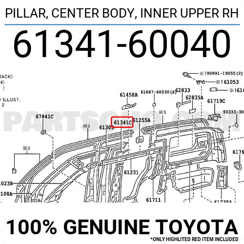 4160340 PILLAR, CENTER BODY, INNER UPPER RH 6134160040 | Toyota Parts | PartSouq